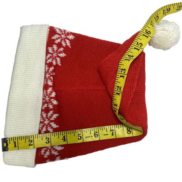 2 VTG NOS Santa Christmas Cap Hat Stocking Red Knit Snowflakes Pom Pom Sweater - Picture 3 of 9